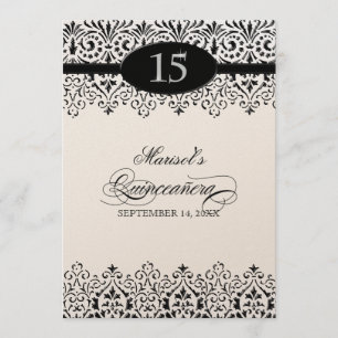 Schwarz-Weiß-Spitzen Silver 15. Quinceanera Einladung