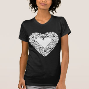 Schwarz-Weiß-Spitzenherz T-Shirt