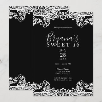 Schwarz & Weiß Spitzenklasse Elegant Sweet 16 Part Einladung