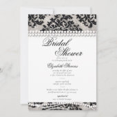 Schwarz-Weiß-Spitzenpearen Damask-Brautparty Einladung (Vorderseite)