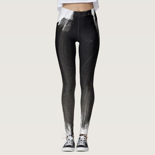 Schwarz-Weiß-Splash Abstrakten Leggings (Vorderseite)