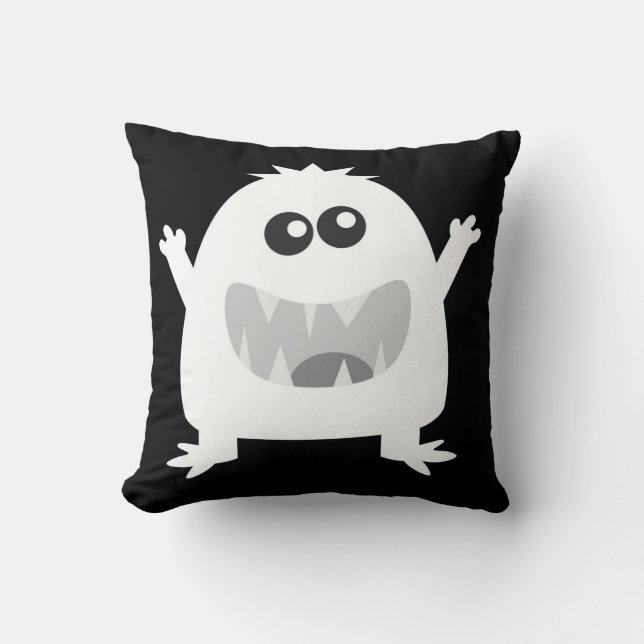 Schwarz-Weiß Spooktacular Happy Monster Pillow Kissen (Vorderseite)