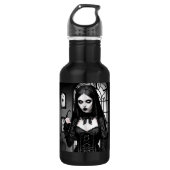 Schwarz-Weiß-Spooky-Girl Edelstahlflasche (Vorderseite)