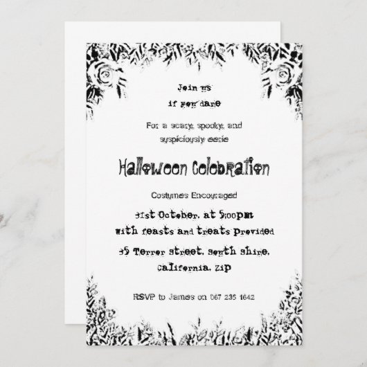 Schwarz-Weiß-Spooky Halloween-Einladung Einladung (Vorne/Hinten)