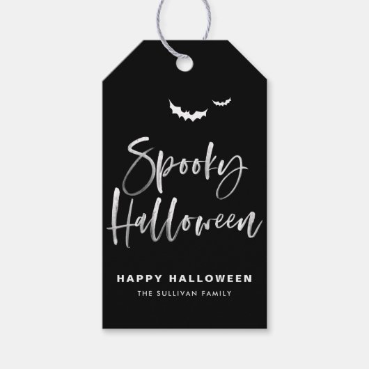Schwarz-Weiß-Spooky Halloween-Pinselkalligrafie Geschenkanhänger (Vorderseite)