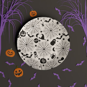 Schwarz & Weiß Spooky Oktober Kinder Halloween Par Pappteller