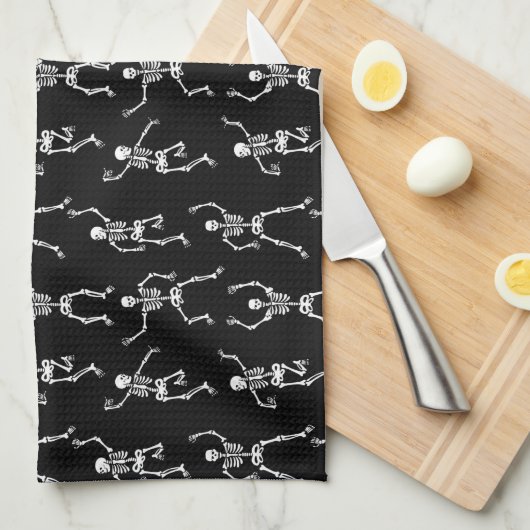 Schwarz-Weiß-Spooky-Tanzskelette Geschirrtuch (Viertel Falte)