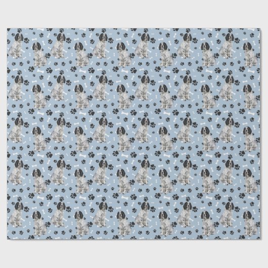 Schwarz-weiß Springer Spaniel Dog Paw Prints Geschenkpapier (Flach)