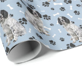 Schwarz-weiß Springer Spaniel Dog Paw Prints Geschenkpapier (Rolleneckpunkt)