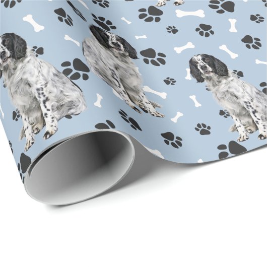 Schwarz-weiß Springer Spaniel Dog Paw Prints Geschenkpapier (Rolleneckpunkt)