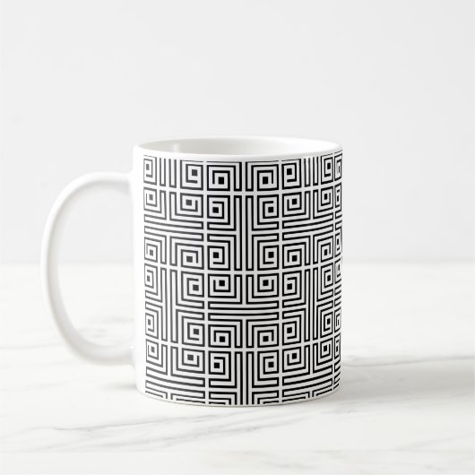 Schwarz-weiß Square Labyrinth Op Art Griechisches  Kaffeetasse (Links)