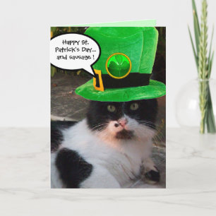 SCHWARZ WEIß ST. PATRICK'S DAY KATZE LEPRECHAUN-HU KARTE