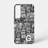 Schwarz-Weiß-Stadt, Wolkenkratzer, Monogramm Samsung Galaxy Hülle (Rückseite)