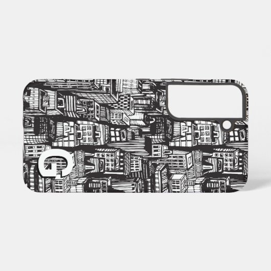 Schwarz-Weiß-Stadt, Wolkenkratzer, Monogramm Samsung Galaxy Hülle (Rückseite (Horizontal))