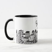 Schwarz-Weiß-Stadt, Wolkenkratzer, Name Tasse (Links)