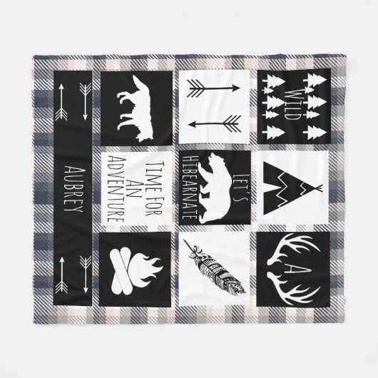 Schwarz-Weiß-Stamm Wild-Waldland Graue Creme Karie Fleecedecke (Vorderseite (Horizontal))