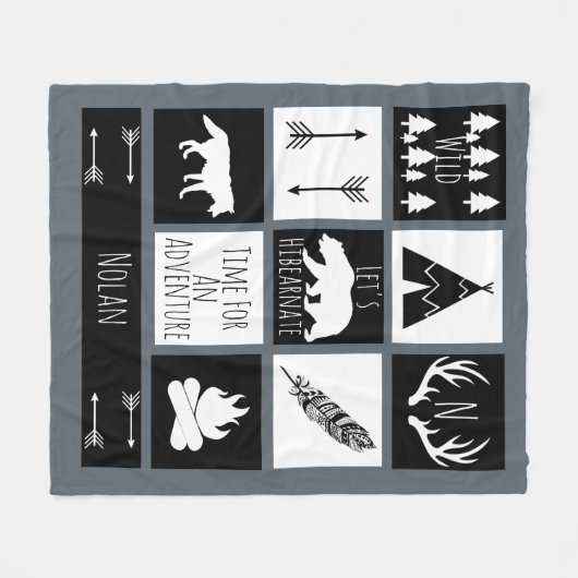 Schwarz-Weiß-Stamm Wild-Woodlands Grau Fleecedecke (Vorderseite (Horizontal))