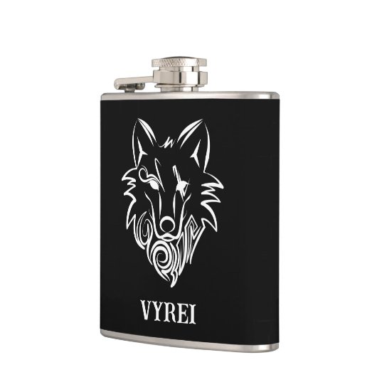 Schwarz-Weiß-Stammes-Wolf Flachmann (Links)