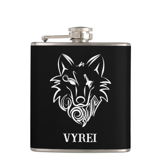 Schwarz-Weiß-Stammes-Wolf Flachmann (Vorderseite)