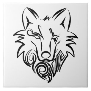 Schwarz-Weiß-Stammes-Wolf Fliese