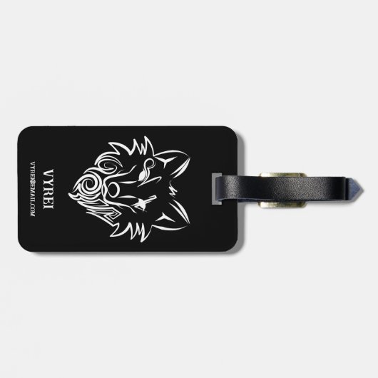 Schwarz-Weiß-Stammes-Wolf Gepäckanhänger (Rückseite horizontal)