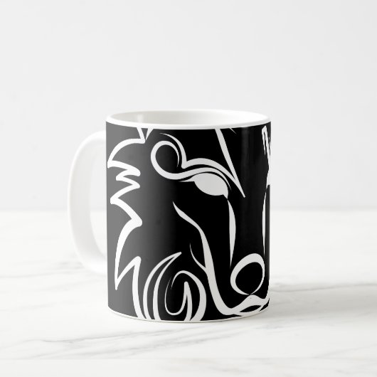 Schwarz-Weiß-Stammes-Wolf Kaffeetasse (Vorderseite Links)