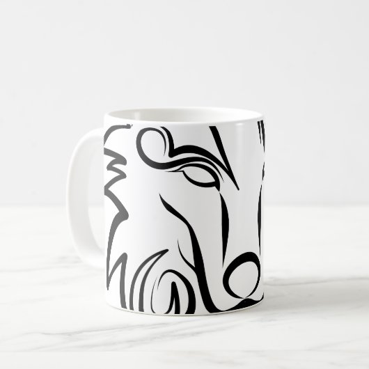 Schwarz-Weiß-Stammes-Wolf Kaffeetasse (Vorderseite Links)
