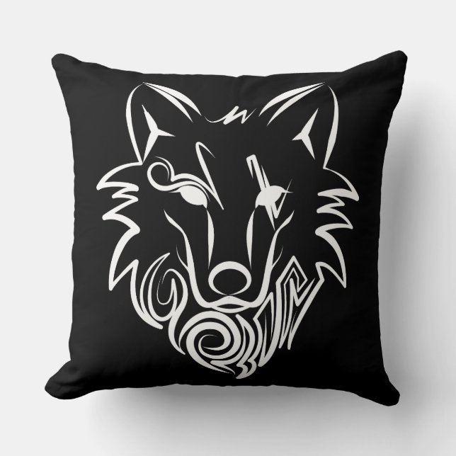 Schwarz-Weiß-Stammes-Wolf Kissen (Vorderseite)