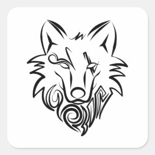 Schwarz-Weiß-Stammes-Wolf Quadratischer Aufkleber