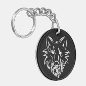 Schwarz-Weiß-Stammes-Wolf Schlüsselanhänger (Vorderseite links)