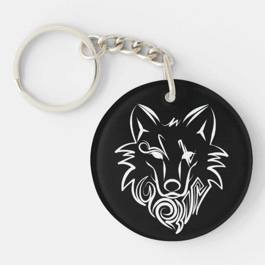 Schwarz-Weiß-Stammes-Wolf Schlüsselanhänger (Vorderseite)