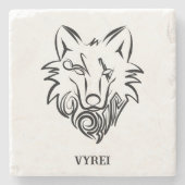 Schwarz-Weiß-Stammes-Wolf Steinuntersetzer (Vorderseite)