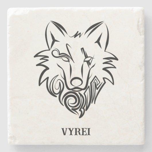 Schwarz-Weiß-Stammes-Wolf Steinuntersetzer (Vorderseite)