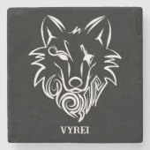 Schwarz-Weiß-Stammes-Wolf Steinuntersetzer (Vorderseite)