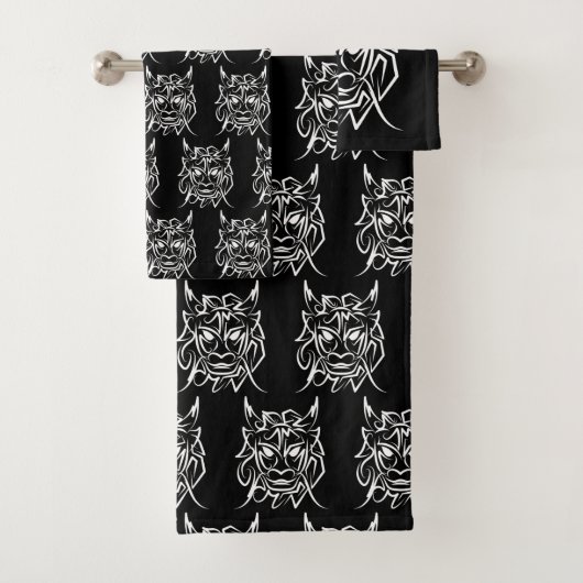 Schwarz-Weiß-Stammesdrache Badhandtuch Set (Insitu)