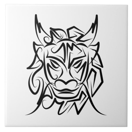 Schwarz-Weiß-Stammesdrache Fliese (Vorderseite)
