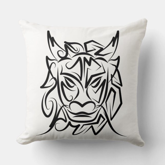 Schwarz-Weiß-Stammesdrache Kissen (Vorderseite)