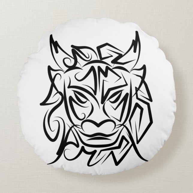 Schwarz-Weiß-Stammesdrache Rundes Kissen (Vorderseite)