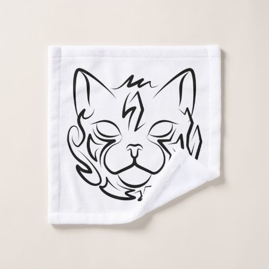 Schwarz-Weiß-Stammkatze Badhandtuch Set (Waschlappen)