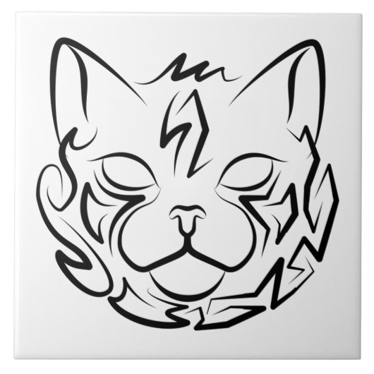 Schwarz-Weiß-Stammkatze Fliese (Vorderseite)
