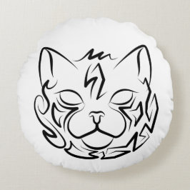 Schwarz-Weiß-Stammkatze Rundes Kissen