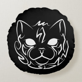 Schwarz-Weiß-Stammkatze Rundes Kissen