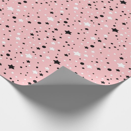 Schwarz-Weiß-Stars auf Rosa Geschenkpapier (Ecke)