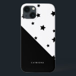 Schwarz-Weiß-Stars Patten Personalisiert iPhone 13 Hülle<br><div class="desc">Modernes iPad Gehäuse mit schwarzen Sternen. Diese individuell gestaltbare Hülle wird als Geschenk perfekt sein.</div>