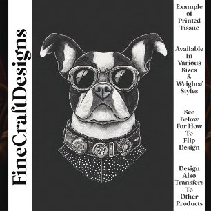 Schwarz-weiß Steampunk Boston Terrier T8 Decoupage Seidenpapier