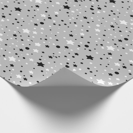 Schwarz-Weiß-Sterne auf Grau Geschenkpapier (Ecke)
