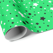 Schwarz-Weiß-Sterne auf Neongrün Geschenkpapier (Rolleneckpunkt)