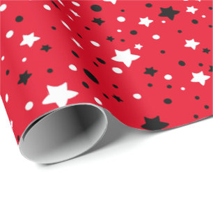 Schwarz-Weiß-Sterne auf Rot Geschenkpapier