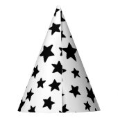 Schwarz-Weiß-Sterne-Doodles-Muster Geburtstag Partyhütchen (Rückseite)