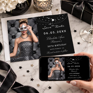 Schwarz-weiß-Sterne Foto elegante Geburtstagsfeier Save The Date